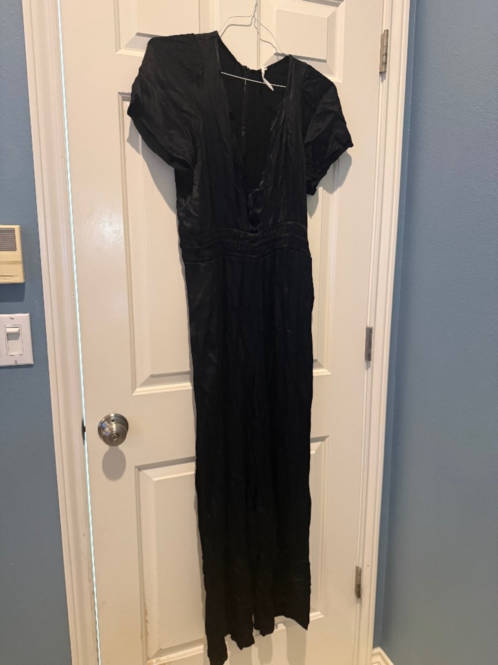 Black Anthropologie satin jumpsuit